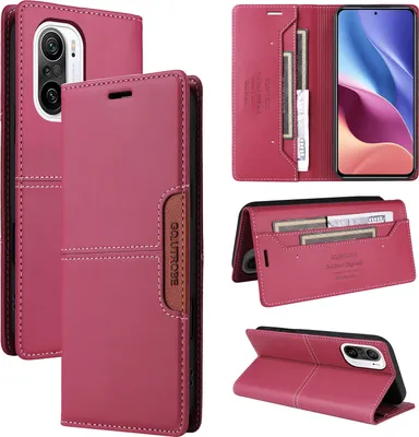 Produktbild von Handyhülle für Xiaomi Poco F3/Redmi K40 Hülle, Leder Flip Wallet Kartenfach Stand Schutzhülle Rot