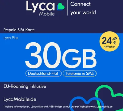 Produktbild von Lyca Mobile Plus Prepaid Smartphone SIM Karte ohne Vertrag 30GB