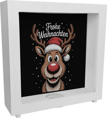 Produktbild von Rentier Frohe Weihnachten Rahmen Spardose aus Holz für Weihnachten