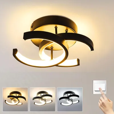 Produktbild von 12W Schwarz LED Deckenleuchte, LED Decklampe 1000lm, 3-Farbige Dimmbar, Deckenlampe Durchmesser 25cm, für Schlafzimmer Flur Küche Balkon