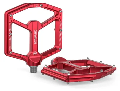 Productafbeelding van MTB-pedalen, CNC-gefreesd, ultraplat, 9/16", chromoly-as, 14 antislip-noppen, rood