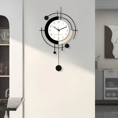 Wanduhr modern 39x65 cm Metall Holz geräuschlos schwarz-weiß Art déco