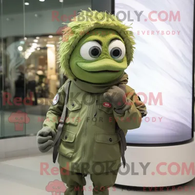 Produktbild von Olive REDBROKOLY Betta Fisch Maskottchen Kostüm Charakter bekleidet mit einem Überwurf und Smartwatches