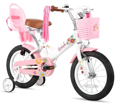 Produktbild von STITCH Kinderfahrrad - 40 cm Mädchenfahrrad - Mit Stützrädern - Mit Korb und Streamern - Weiß