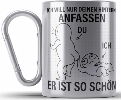 Produktbild von Trendation - Valentinstag Edelstahl Tasse Karabiner Geschenk Freundin Hintern Anfassen Lustig Spruch Geschenkidee Frauen (Silber)
