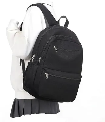 Produktbild von PolkaHome® Schulrucksack für Teenager Mädchen Jungen, großer Rucksack mit Laptopfach, wasserabweisend, für Schule und Reise, Schwarz