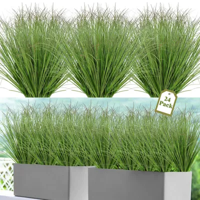 Produktbild von 24 Bündel Kunstrasen, 51 cm hoch, künstliche Pflanzen für den Außenbereich, wetterfest, naturgetreue künstliche Pflanzen, grüne künstliche Pflanzen für Balkon, Kunstrasen für drinnen und draußen, Garten, Büro, Heimdekoration