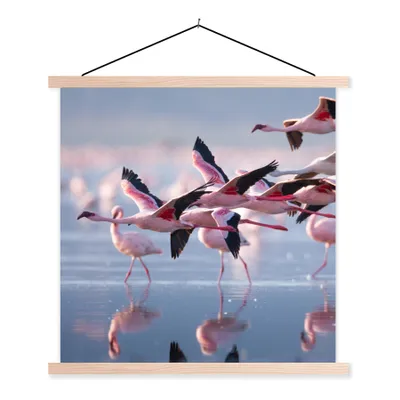 Produktbild von MuchoWow® Textilposter Flamingo - Vogel - Wasser - Rosa 40x40 cm mit holzfarbenen Rahmen - Posterleiste