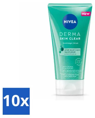 Imagen del producto de 10 exfoliantes faciales NIVEA DERMA Skin Clear para pieles con imperfecciones - 150 ml - Paquete económico - 10 unidades