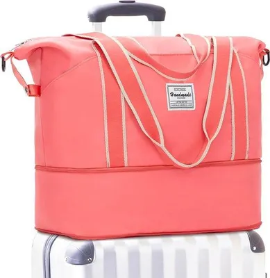 Zdjęcie produktu dla Unyqoos® Weekender – torba podróżna damska – bagaż podręczny, wymiary 15,5 x 7,8 x 10,9 cala (możliwość rozszerzenia do 15,5 x 7,8 x 14,6 cala), waga 1,43 lb, przegroda na teleskopową rączkę, przegroda na mokre rzeczy, poliester, kolor różowy