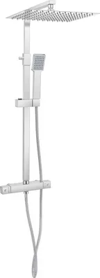 Immagine prodotto di Sistema doccia - Termostatico - Temperatura costante a 38 °C - Soffione a pioggia da 30 cm - Doccetta - Ottone - Cromato - Montaggio a parete - Argento
