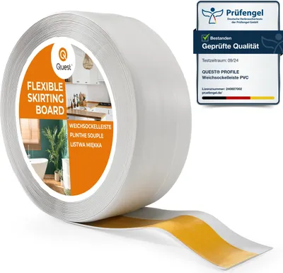 Produktbild von Sockelleiste Selbstklebend 50x20 mm Kunststoff, Knickleiste für Wand Boden, Flexibel Dekorativ UV-beständig, hellgrau, 20 m | QUEST