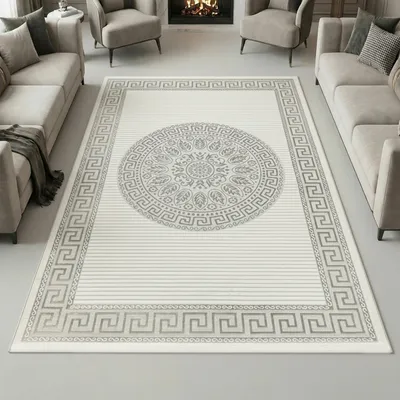 Produktbild von Orientalischer Designerteppich mit Ornament in grau anthrazit mit Glanzeffekt Größe - 200 x 290 cm