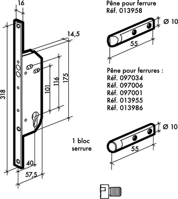 Image de Serrure encastrable à cylindre de dépannage pour porte d'entrée, axe 40mm, bouts carrés, zingué - FERCO by THIRARD