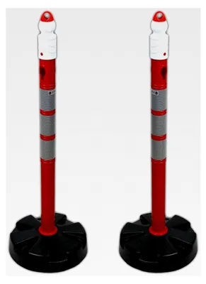 Produktbild von Duo Kettenpfosten standfester Kettenständer Absperrpfosten, Ø63 x 1000mm, Fußplatte ca. 4,5 kg, 3 reflektierende Folien