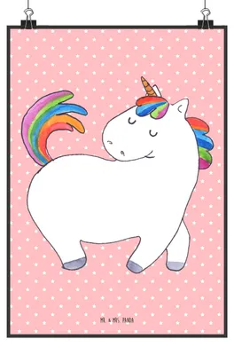 Produktbild von Mr. & Mrs. Panda Bild Einhorn Stolzieren DIN A2 - Rot Pastell - Geschenk, Wandbild, Einhörner, drucke, Reiten, Deko, Stolz, Unicorn, wanddeko, Plakat, Anders, Pferd