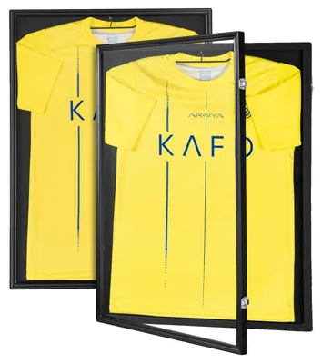Productafbeelding van VEVOR Set van 2 displaykasten voor sportkleding, 590 x 790 x 40 mm, afsluitbare vitrinekast voor sportshirts met 98% UV-bescherming, voorzien van PC-glas en kledinghangers, geschikt voor baseball-, basketbal-, American football- en hockeyshirts en -uniformen