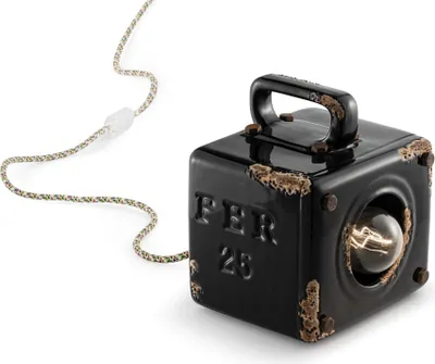 Produktbild von Tischlampe Keramik 20 cm hoch Schwarz Shabby Antik E27 eckig Vintage Design Keramikleuchte