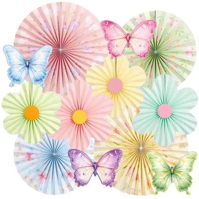 Produktbild von Papierfächer Dekoration Schmetterling Blumen Girlande 12 Stück Set