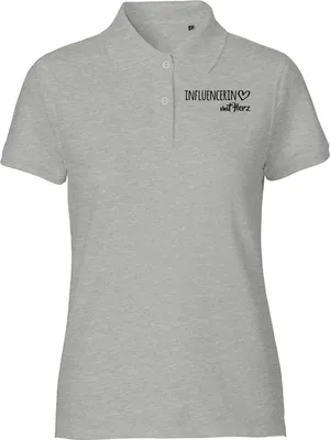 Produktbild von Huuraa Damen Polo Shirt Influencerin mit Herz XXL Sport Grey Bio Baumwolle Fairtrade Poloshirt Geschenkidee