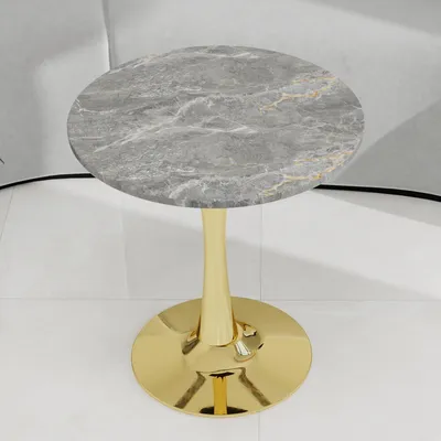 Produktbild von Runder Esstisch Ø 70cm für 2-4 Personen Küchentisch Marmor-Optik Weiß-Grau mit Gold-Gestell Moderner Bistrotisch Stabil & Pflegeleicht Wohnzimmertisch