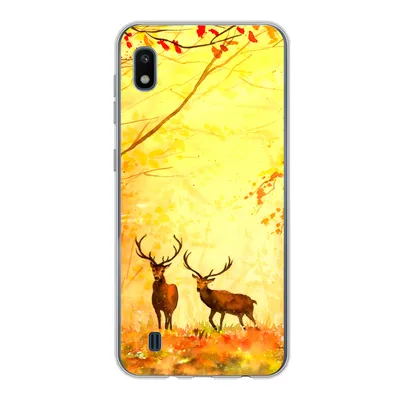 Produktbild von MuchoWow® Handyhülle Schutzhülle Hülle für Samsung Galaxy A10 Natur - Ölfarbe - Hirsche - Tiere - Herbst - Orange Silikon Softcase Handy Hülle - Schutzhülle
