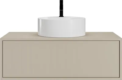 Produktbild von Waschbeckenunterschrank hängend mit rundem Einzelwaschbecken- Beige - 94 cm - TEANA II