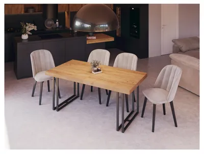 Produktbild von Furneo | Ausziehbarer Esstisch LOFT - 160/260 cm - Eiche Craft Gold - Robuste Metallbeine - Modernes Design - für Küche und Esszimmer