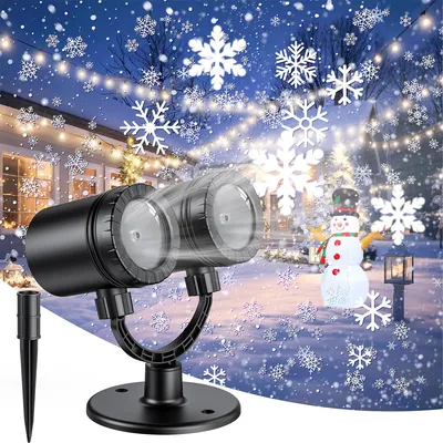Produktbild von Außen Weihnachtsprojektor mit Doppelkopf, wasserdicht, für Terrasse, Garten und Weihnachtsdekoration, stimmungsvolle Lichtshow