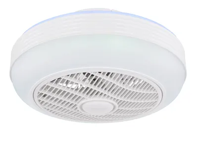 Produktbild von Globo Lighting Ventilator Metall weiß, matt, Kunststoff, Kunststoff weiß, Farben fixierbar, Timer, Fernbedienung, Batterie inkludiert 2x AAA, blaues Backlight, max. Motorleistung 34W, ø: 460mm, H: 230mm, inkl. LED 24W 230V, 2400lm Source, 1440lm Output, CCT 3000/4500/6000K, inkl. 1x LED BLAU 15W 230V