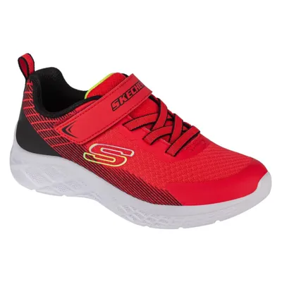 A single red sneaker with black and yellow accents is shown against a white background.
