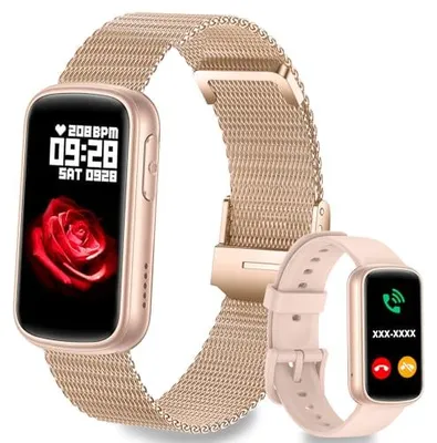 Produktbild von Smartwatch Damen,Bluetooth-Anruf,Herzfrequenz-/Schlafmonitor/SpO2,130+ Sportmodi, 1,47'' HD Touchscreen Fitness-Tracker Für Android iPhone,IP68 Wasserdicht,2 Armbänder,Roségold