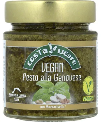 Produktbild von Costa Ligure Pesto Genovese Vegan mit Mozzarisella 135g – Cremiger Basilikum-Pesto-Aufstrich