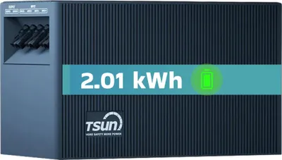Produktbild von TSUN SOLARCAN TSOL-DCU2000Lite 2.01 kWh DC Solarspeicher LiFePO4, IP65, 2400?W PV Eingang, DC-gekuppelte Batterie für Balkon, Dach & Haus, Solarakku