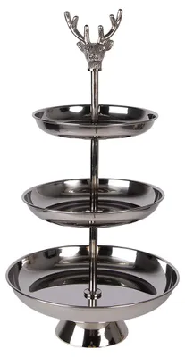 Productafbeelding van Clayre & Eef etagère met 3 lagen, diameter 26 cm, hoogte 48 cm, zilverkleurig, aluminium