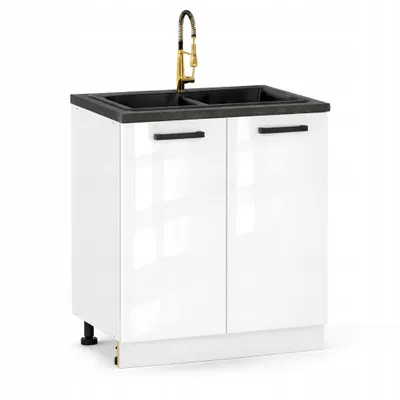 Produktbild von ULWEHOME | Spülenunterschrank 80 cm Weiß Hochglanz, Küchenunterschrank mit 2 Türen, Spülenschrank für Küche ohne Spüle und Arbeitsplatte