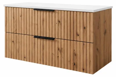 Obrázok produktu pre Podumyvadlová skrinka TIBU 60x50x46, Imitácia dub Evoke, s 2 zásuvkami a textúrovanou prednou časťou, kúpeľňové nábytkové prvky s funkciou jemného zatvárania