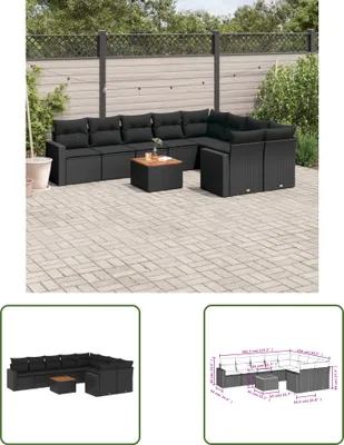 Produktbild von The Living Store 10-tlg. Garten-Sofagarnitur mit Kissen Schwarz Poly Rattan