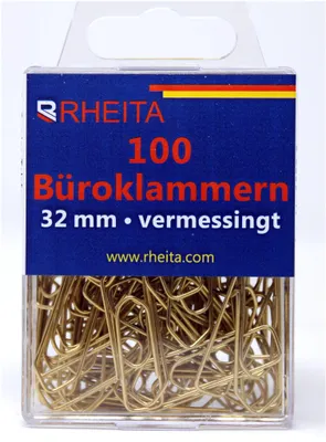 Produktbild von Rheita Büroklammern 32 mm, messing, 100 Stück in Klarsichtbox