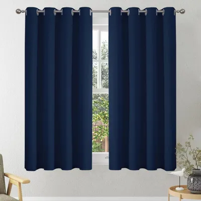 Obrázok produktu pre Záclony zatemňovacie, 2 kusy, tmavomodrej farby, rozmer 114 x 117 cm, termozáclony s okami