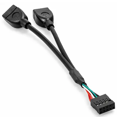 Produktbild von M15 USB 2.0 Adapter 9-Pin Mainboard Header auf 2x USB-A Buchse – 15 cm Frontpanel Kabel