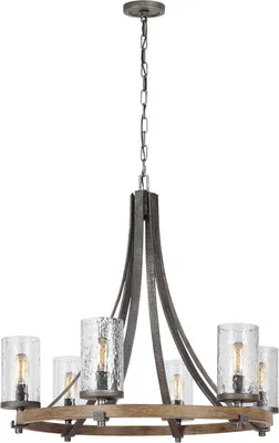 Produktbild von Kronleuchter Metall Glas Ø 77,2 cm rund H: max. 224,3 cm Schiefergrau Eiche verwittert E27 Rustikal