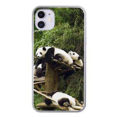 Produktbild von MuchoWow® Handyhülle Schutzhülle Hülle für iPhone 11 Pandas - Holz - Treppe Silikon Softcase Handy Hülle - Handytasche