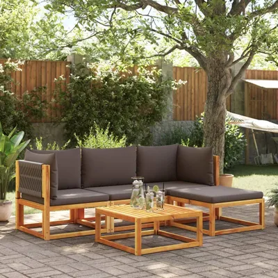 Produktbild von "2026 Promotion" 5-tlg. Gartensofa-Set - Loungesofa - mit Kissen - Holz Akazie & Seil - Gartensofas CC13679