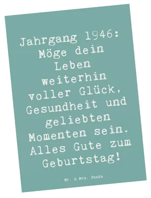 Produktbild von Mr. & Mrs. Panda Postkarte Spruch 1946 Geburtstag - Meeresbrise - Geschenk, bildkarte, Jahrgang, Grußkarte, Ansichtskarten, Postkarten, Happy Birthday, Jahrgangsgeschenke