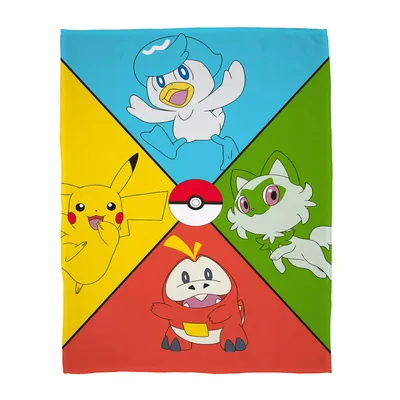 Zdjęcie produktu dla Koc polarowy Pokemon 130 x 170 cm z Pikachu i przyjaciółmi – miękki koc dla dzieci z polaru, puszysty
