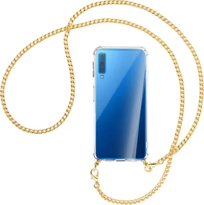 Produktbild von Handykette Backcover-Schutzhülle mit Band (Metall goldfarben) für Samsung Galaxy A7 2018 - goldfarbene Kette