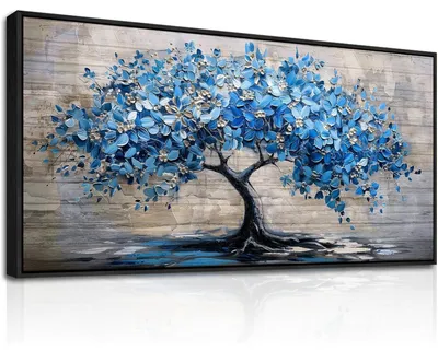 Produktbild von Leinwandbild Blühender Baum mit Rahmen Schwarz 73x146 cm XXL Wandbild Wohnzimmer Modern