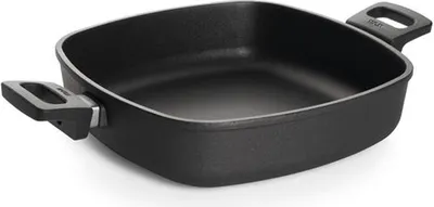 A square frying pan with two handles, shown from a slightly elevated side angle on a white background.
