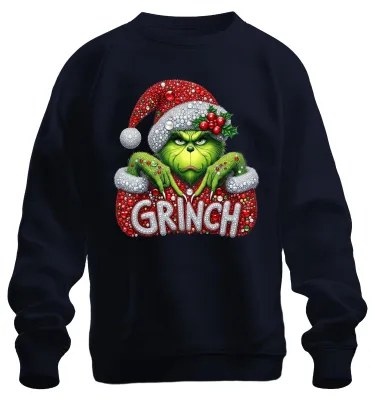 Productafbeelding van GRINCH Kerstmis, strass- en glitterlook, uni sweatshirt, marineblauw, maat XL